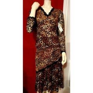 Karen Kane NWT Sheer Animal 1990’s Small Lacey Leopard 2pc.Long Sleeve Sexy EVC